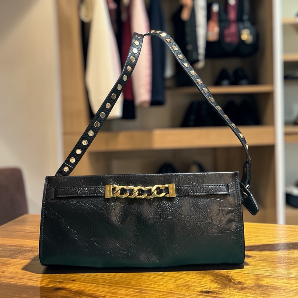 Rebecca Minkoff Curb Link Wristlet Clutch / Added Shoulder Strap NWT $128 Black